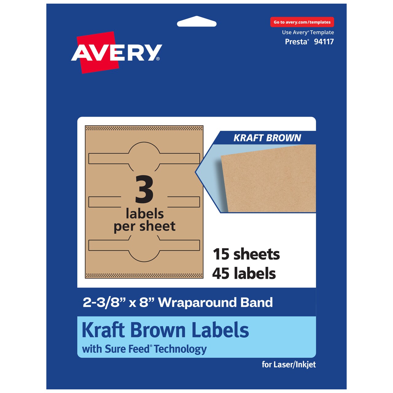Avery Kraft Brown Wraparound Labels with Sure Feed, 2-3/8" x 8"